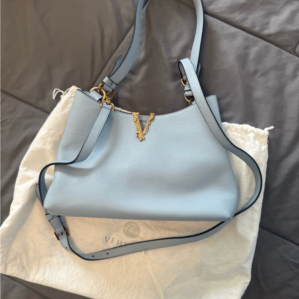 Versace Light Blue Leather Women's hobo Bag